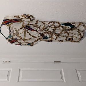 Scarf print cream dress